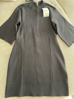 Zara Black Midi Sheath Dress with Short Sleeves